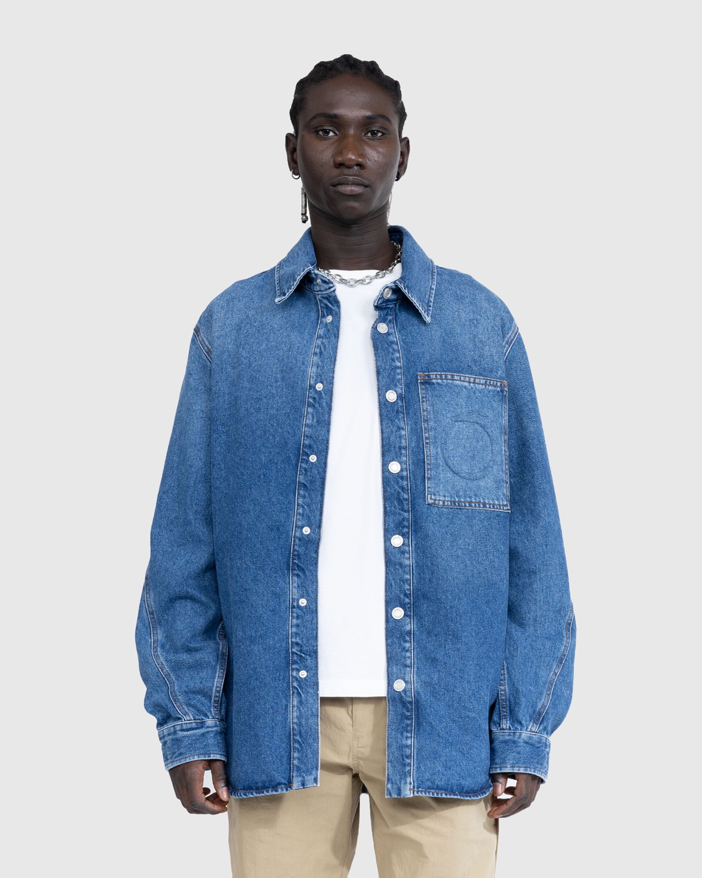Oversized blue jean sales shirt