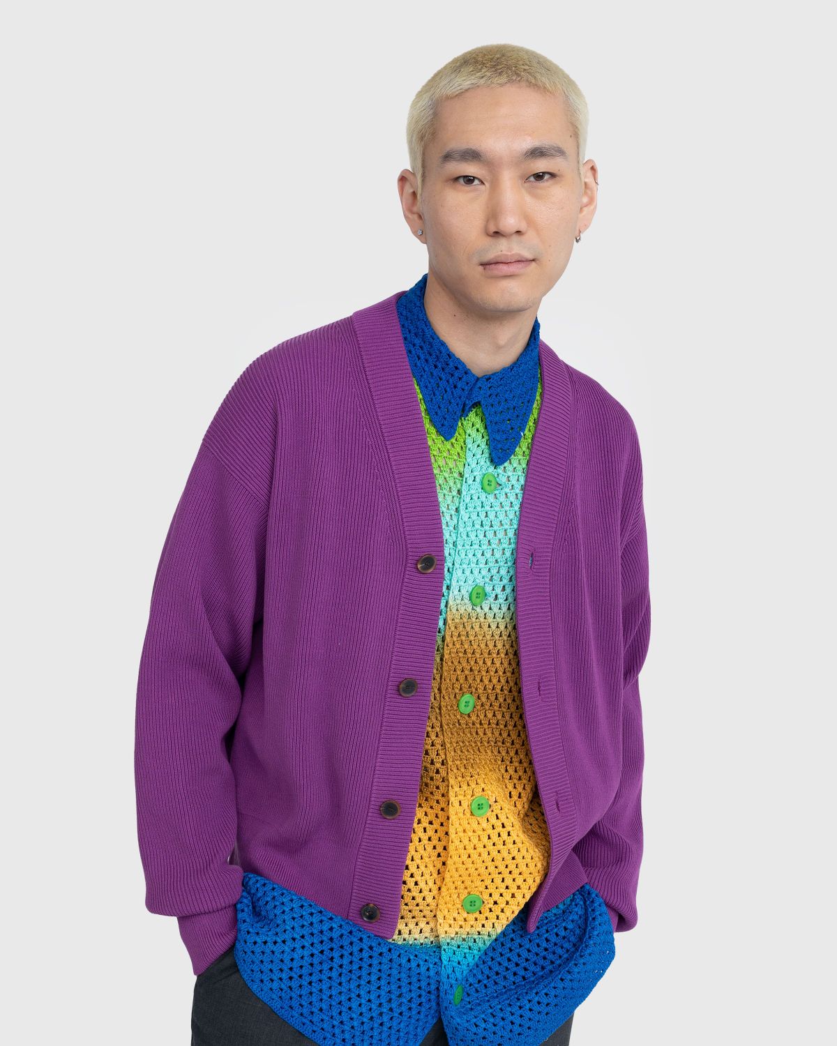 Auralee – Super Hard Twist Rib Knit Cardigan Purple
