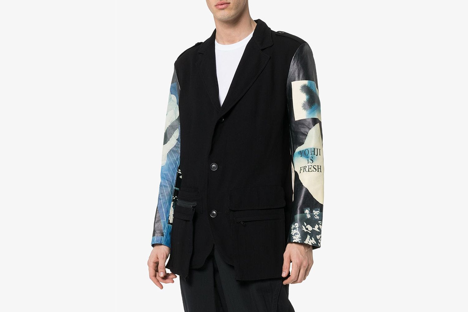 Graphic Print Leather Panelled Blazer Jacket