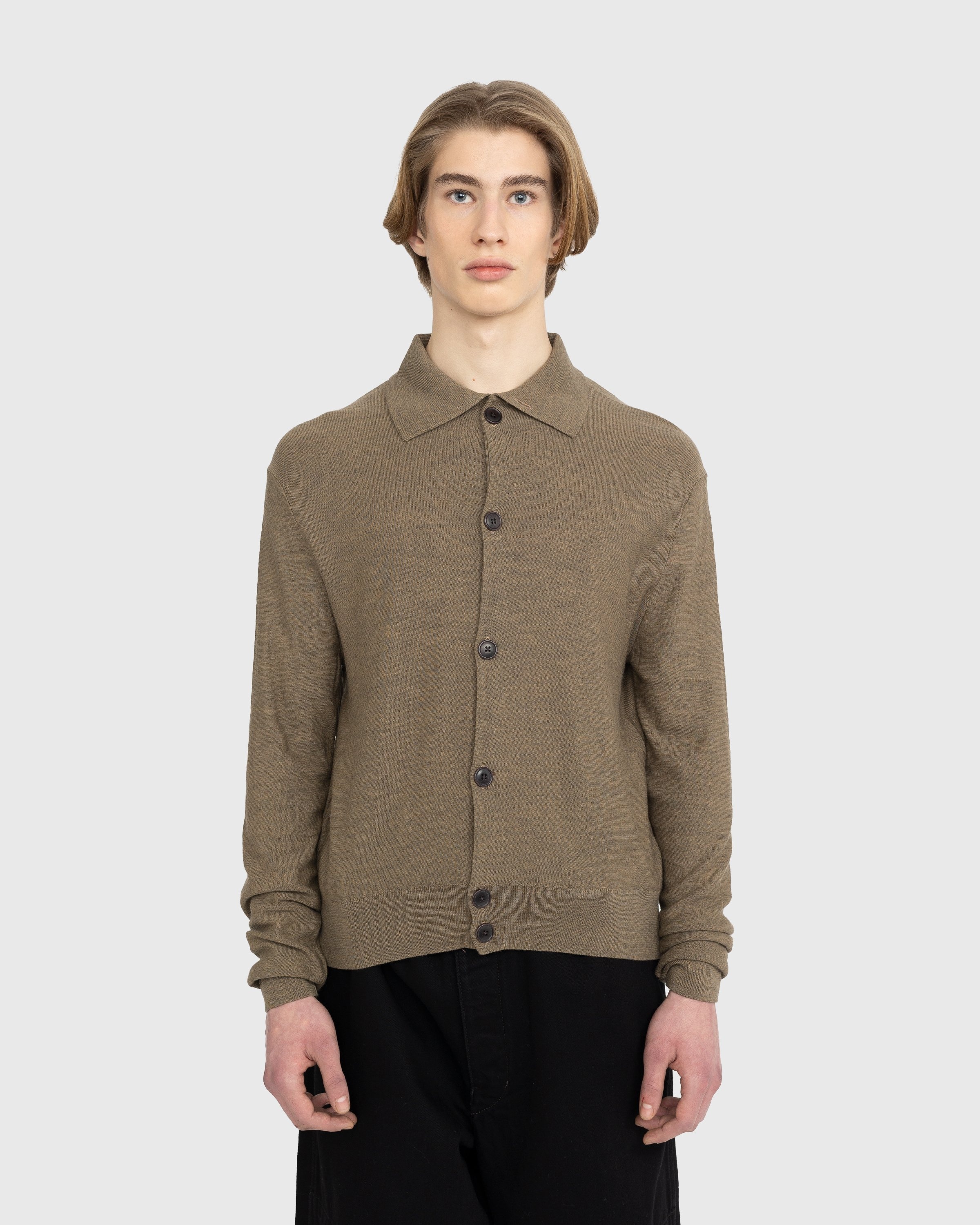 Lemaire – Convertible Collar Knit Shirt - Polos - Brown - Image 2