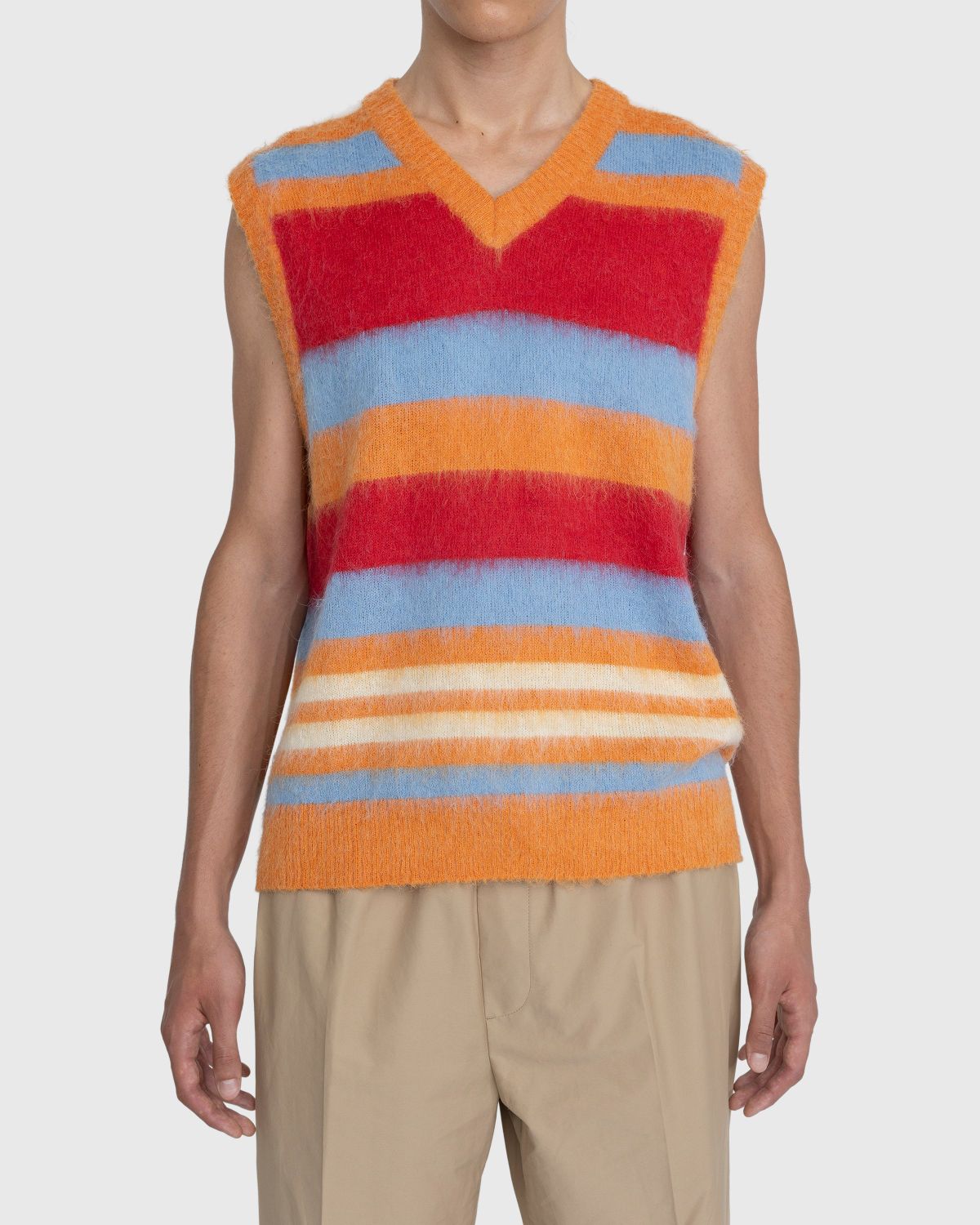 Highsnobiety – Striped V-Neck Sweater Vest Burnt Orange - Knitwear - Orange - Image 2