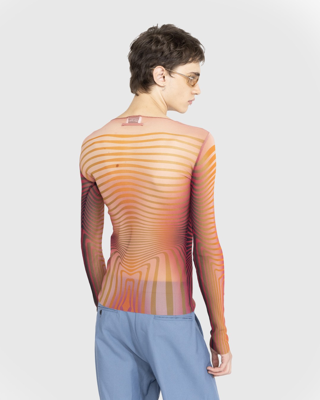 Jean Paul Gaultier – Crewneck Long Sleeves Printed Morphing Stripes Red - Longsleeves - Red - Image 3