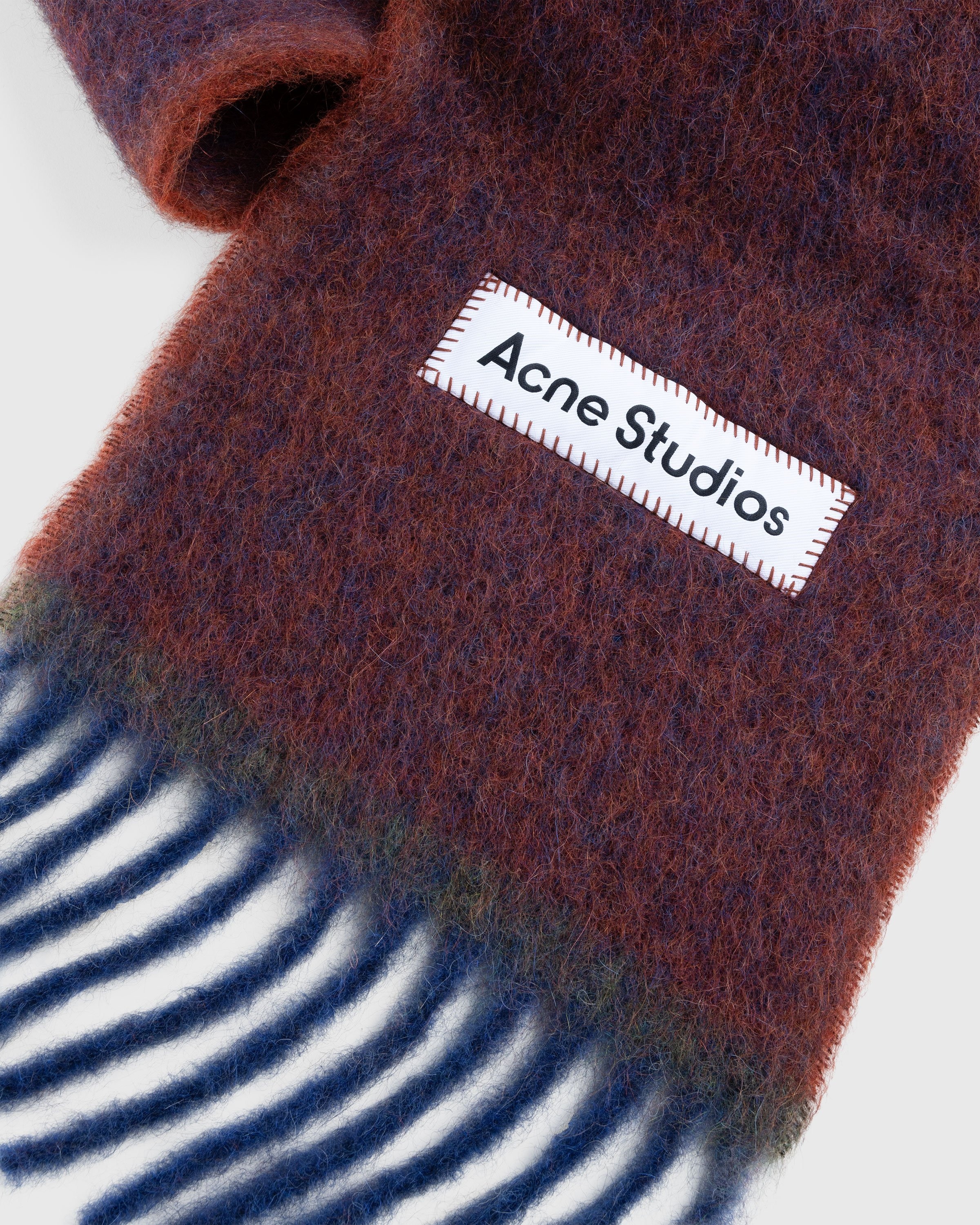 Acne Studios – Mohair Wool Fringe Scarf Brown - Scarves - Blue - Image 4