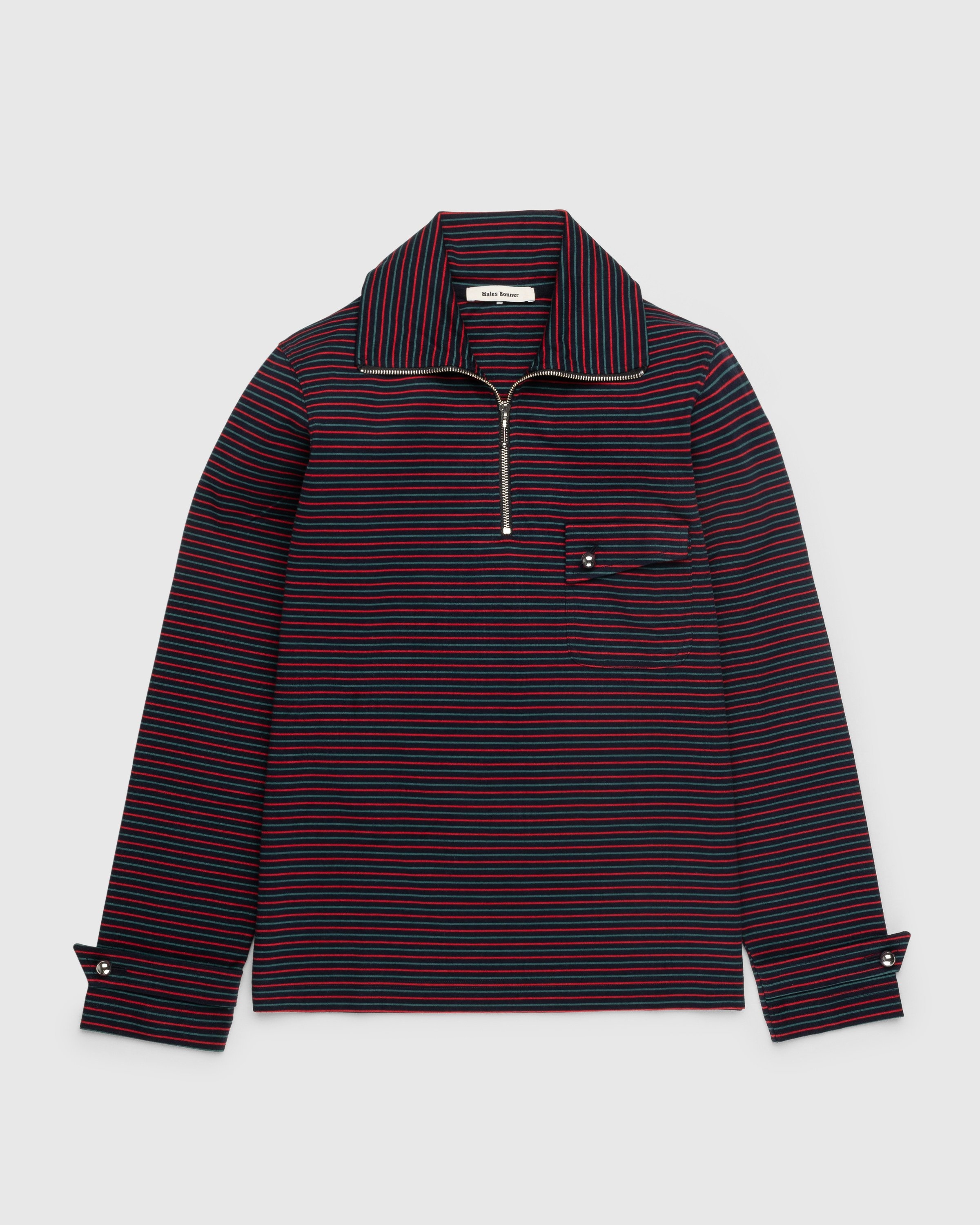Wales Bonner – Franco Half Zip Top - Longsleeves - Blue - Image 1