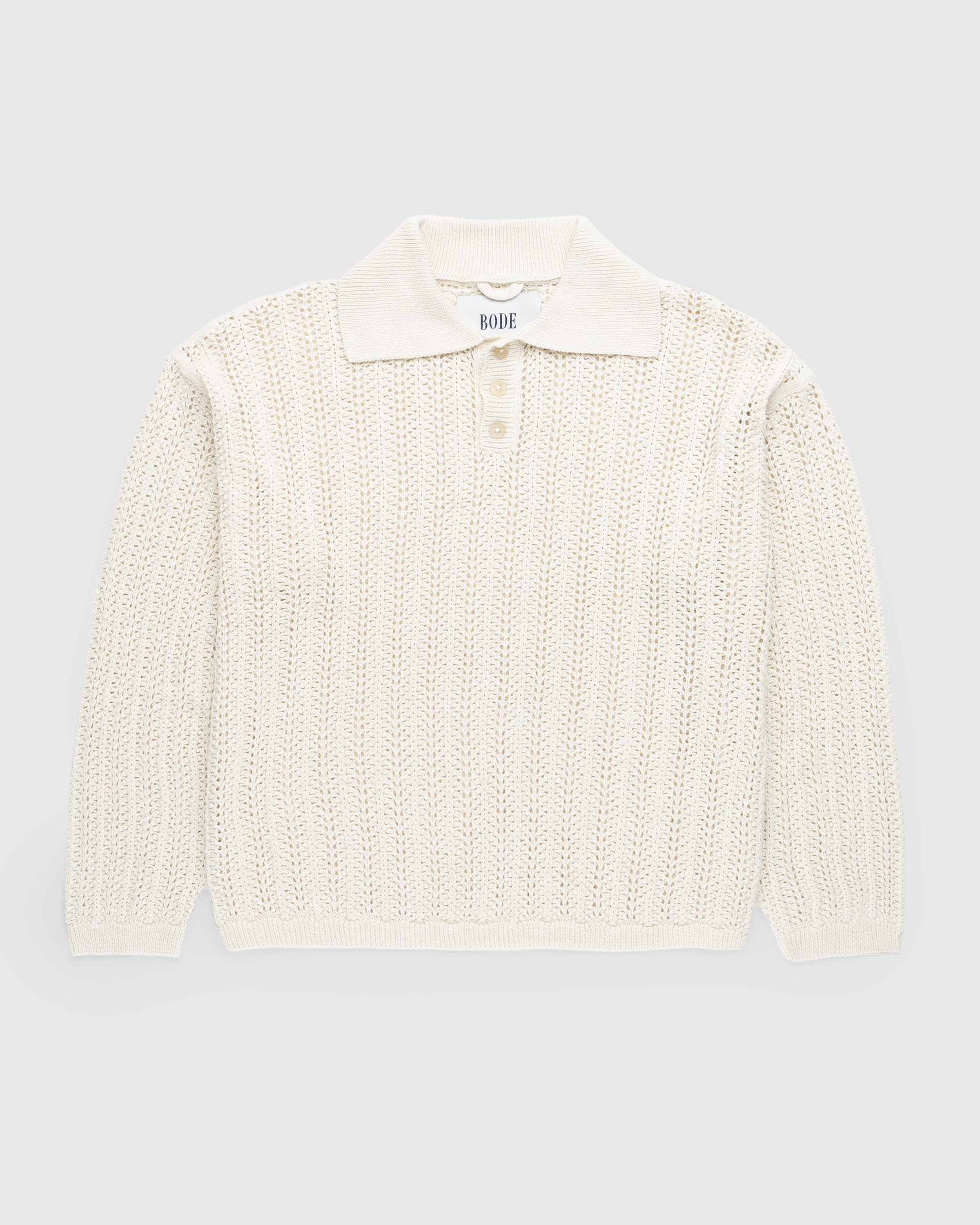 Bode – Pointelle Polo Longsleeve Cream - Shirts - Beige - Image 1