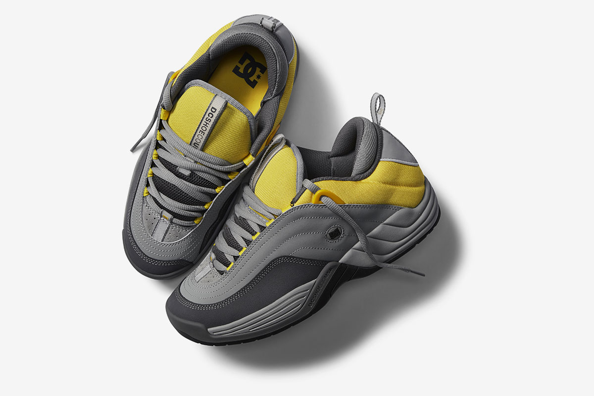 dc skate shoes grey yellow