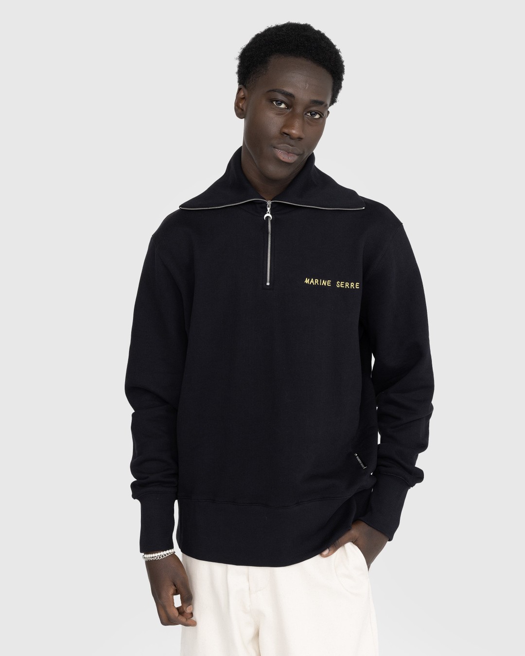 Marine Serre – Ornament Half-Zip Sweater Black - Knitwear - Black - Image 2