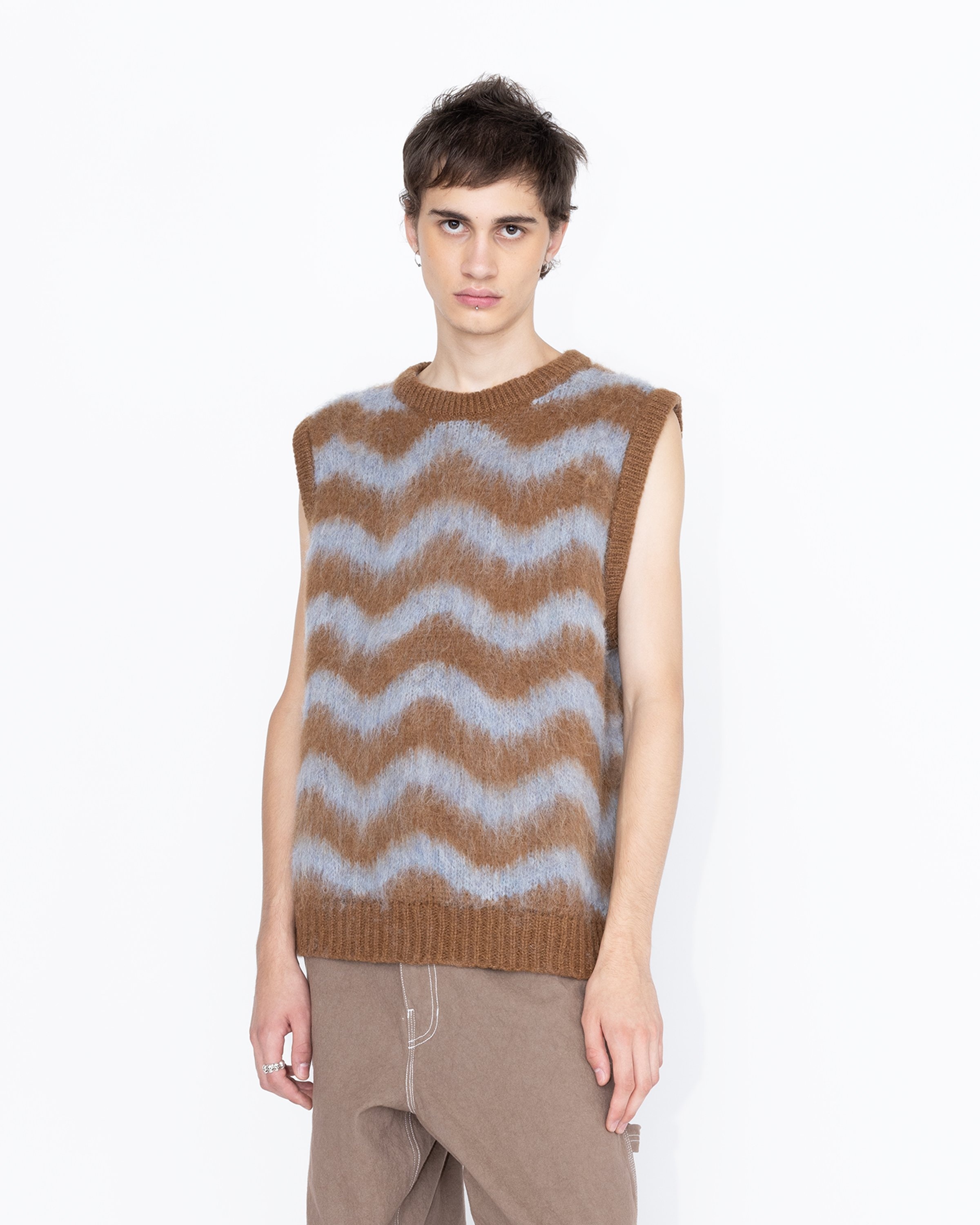 Highsnobiety HS05 – Alpaca Fuzzy Wave Sweater Vest Light Blue/Brown - Knitwear - Multi - Image 3