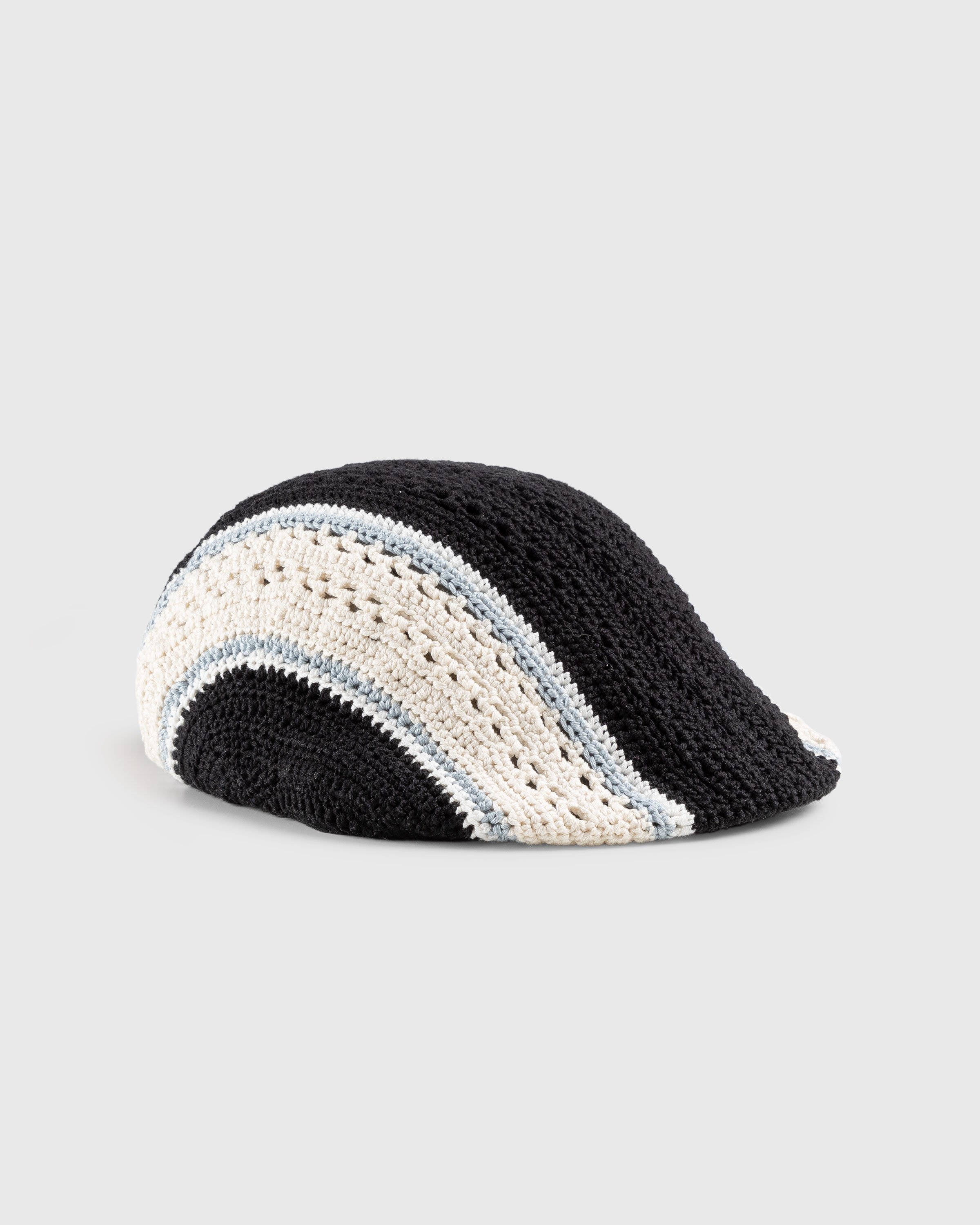SSU – Crochet Flat Hat Black/Ivory - Flat Caps - Black - Image 1