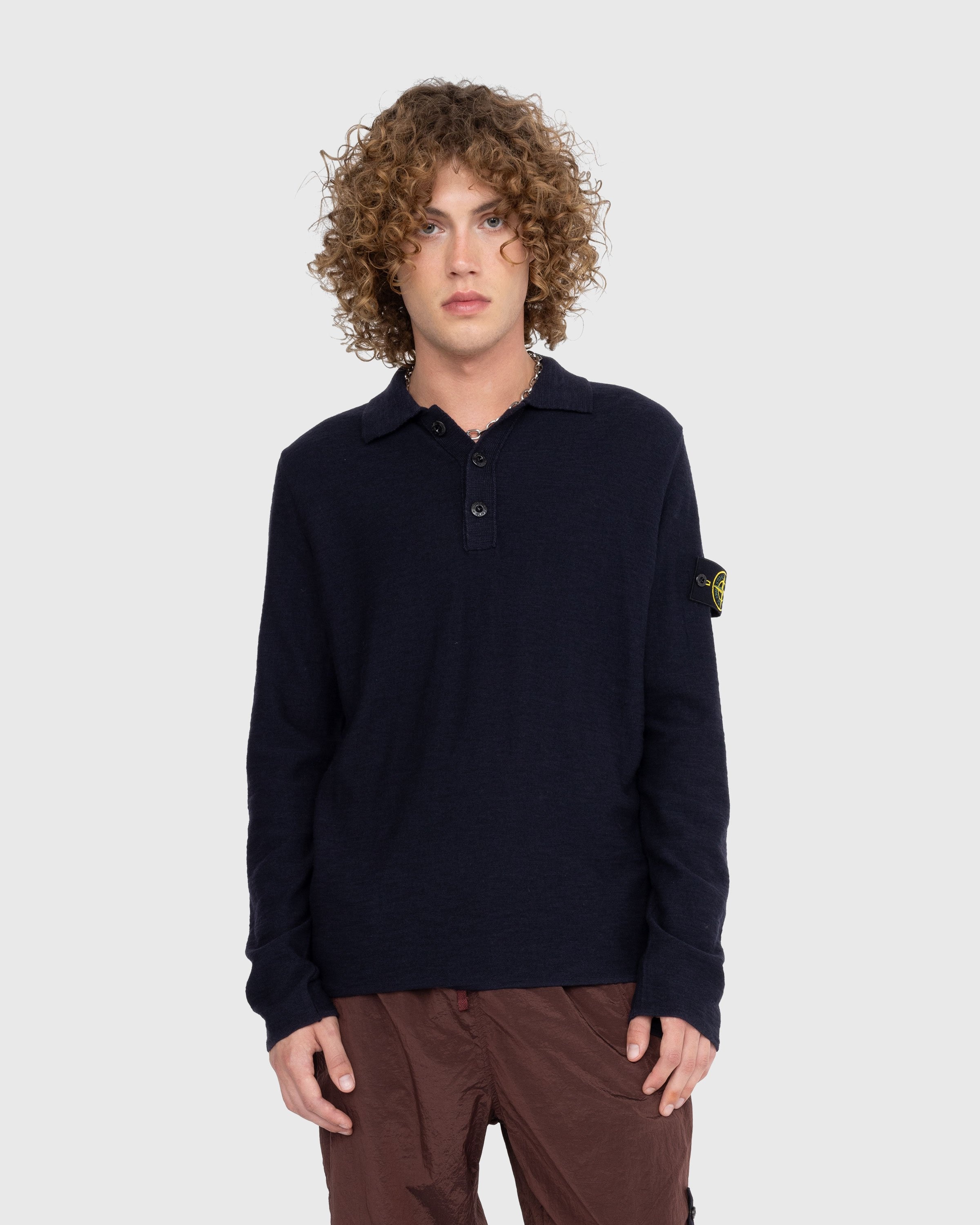 Stone Island – Knit Long-Sleeve Polo Navy Blue - Knitwear - Blue - Image 2