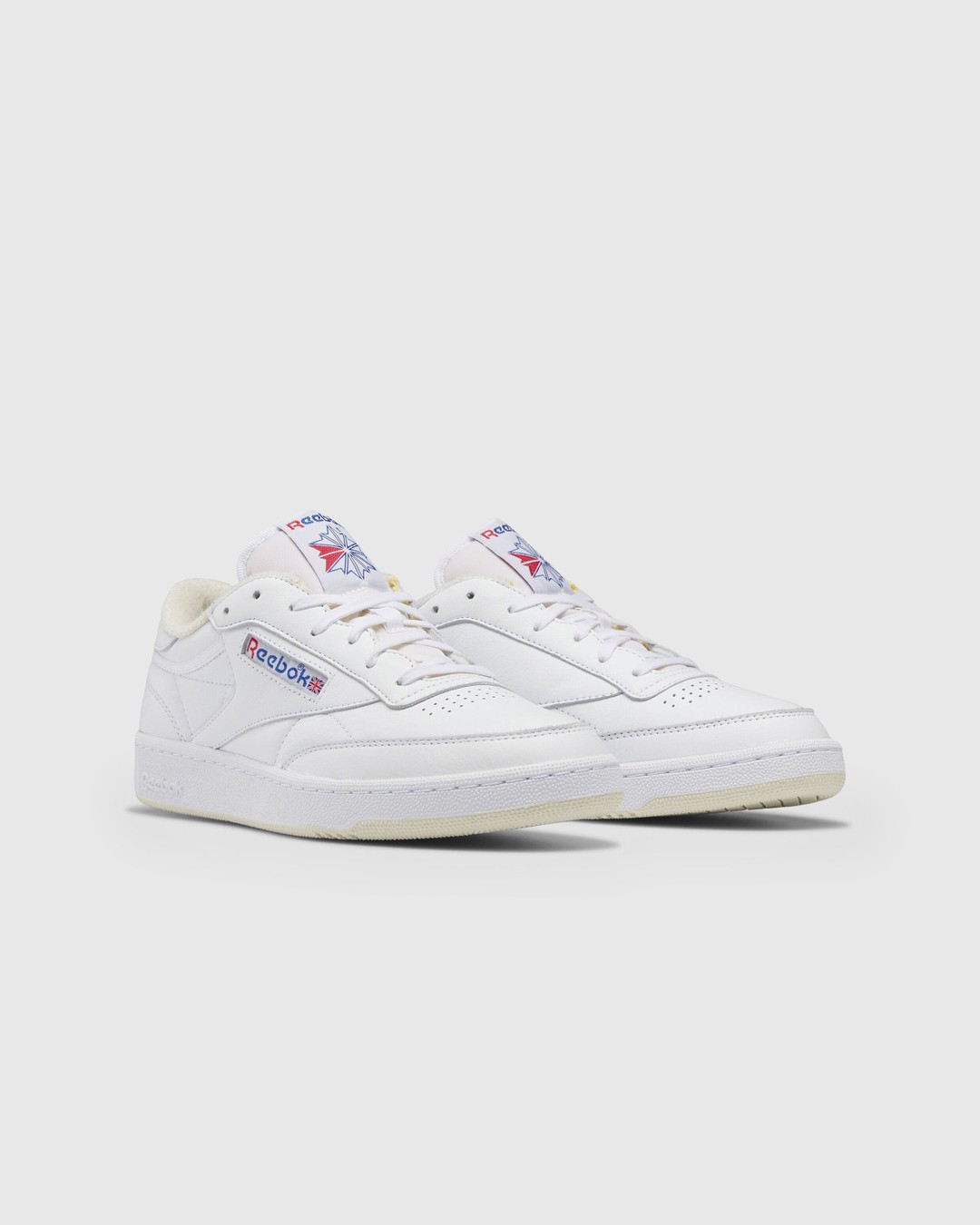 Reebok club c 85 white on white leather trainers clearance