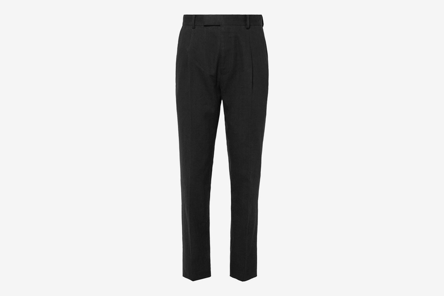 Tapered Pleated Herringbone Linen Suit Trousers