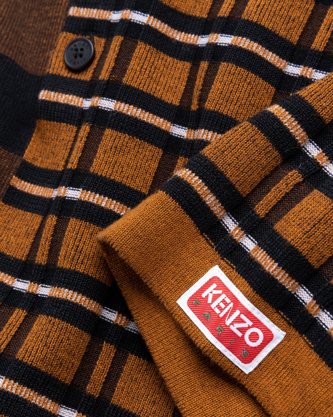 Kenzo – Striped Merino Wool Polo Dark Camel - Shirts - Brown - Image 6