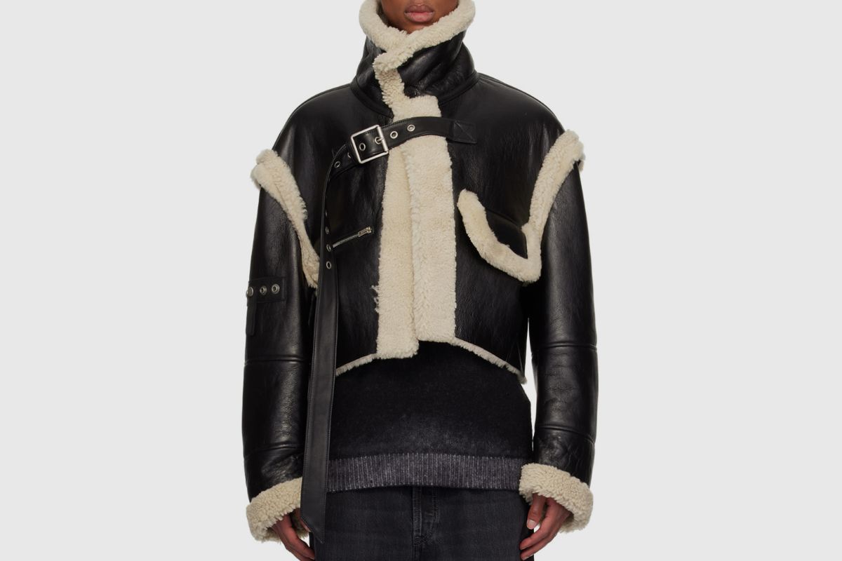 Leather and wool jacket outlet