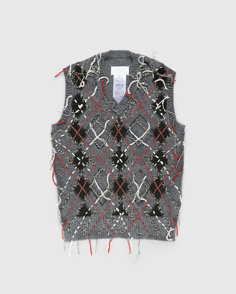 Distressed Wool Sweater Vest Multi