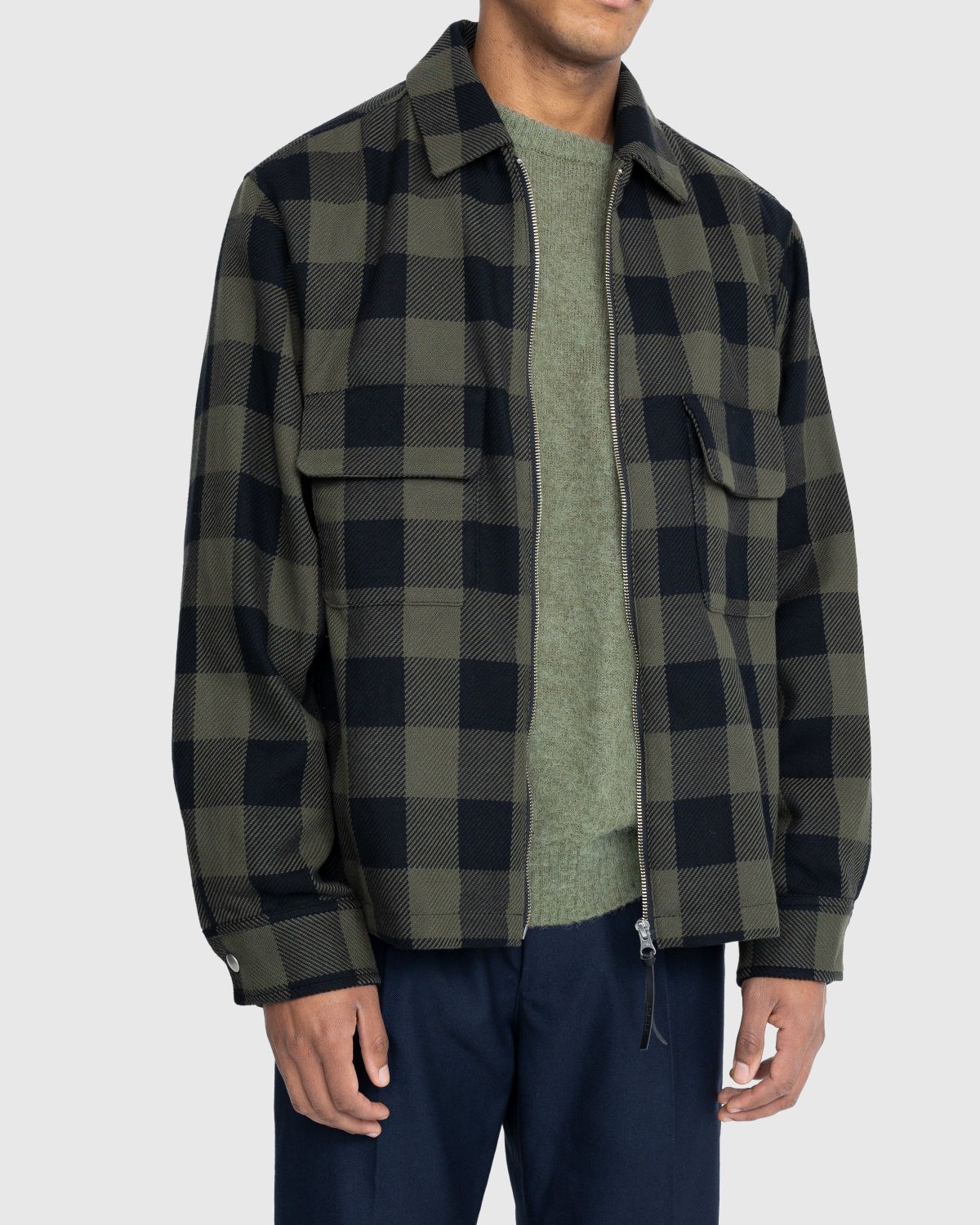 Highsnobiety – Buffalo Check Zip Shirt Olive - Shirts - Green - Image 6