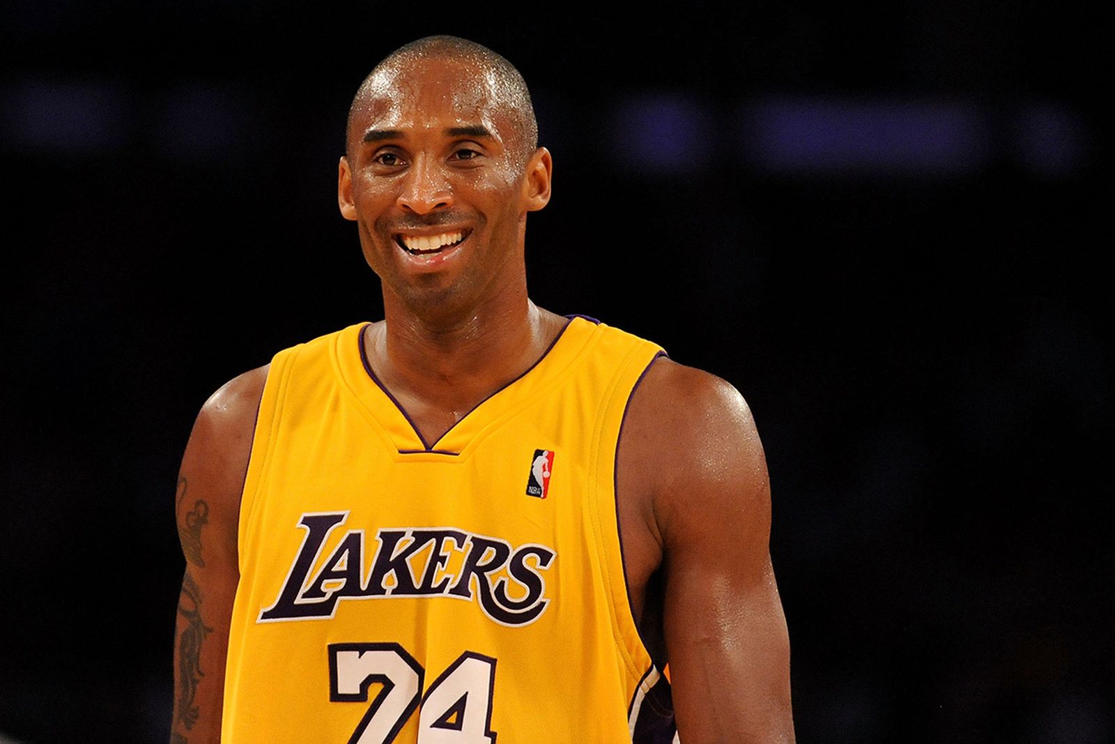 Kobe Bryant smiling on the basketball court