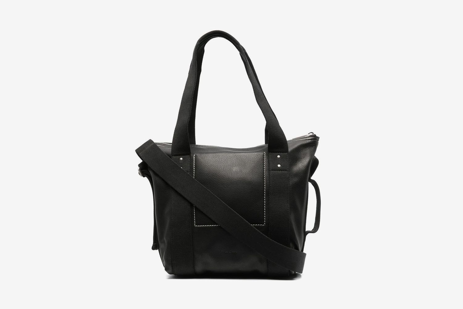 Contrast-Stitching Grained Tote Bag