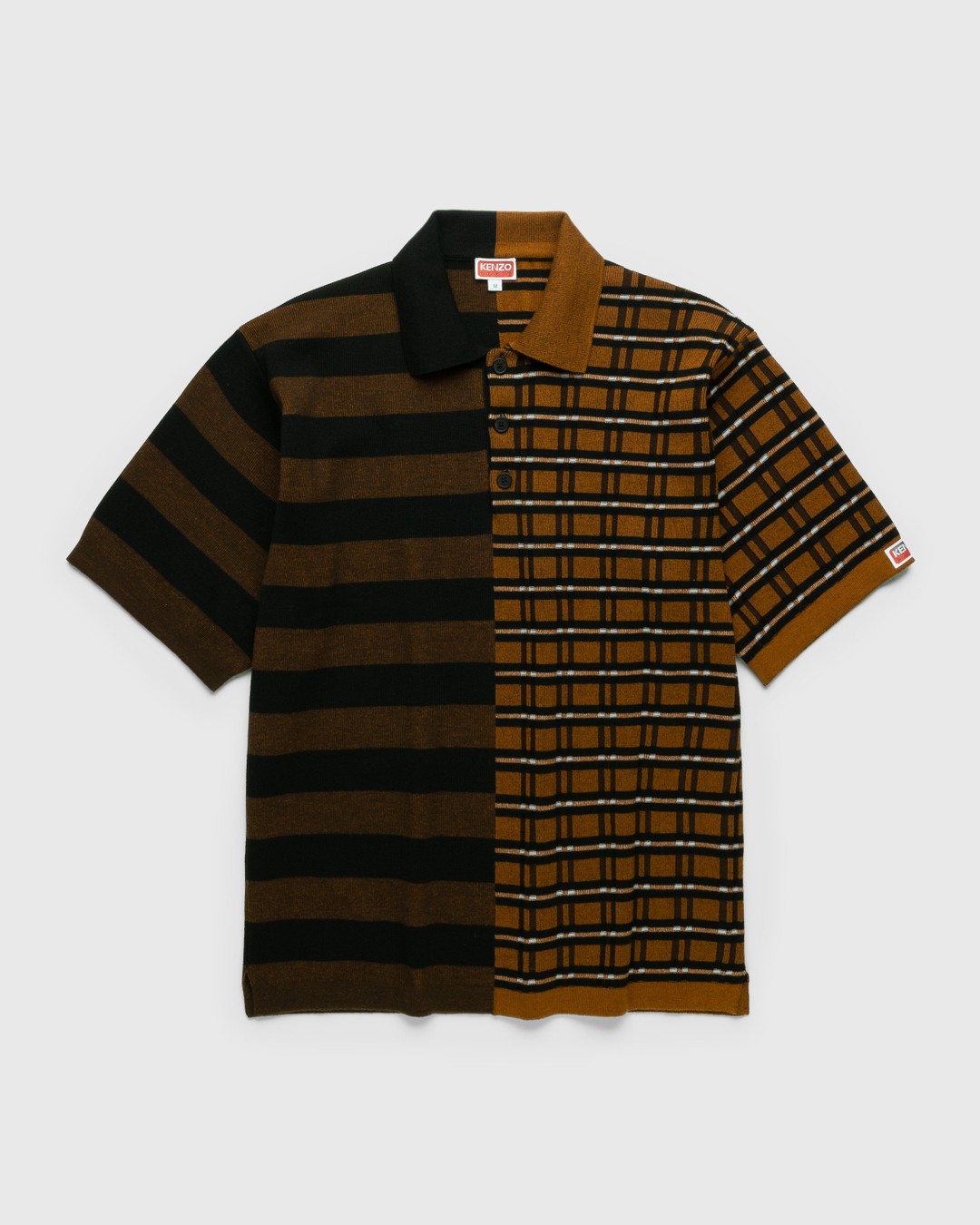 Kenzo – Striped Merino Wool Polo Dark Camel - Polos - Brown - Image 1