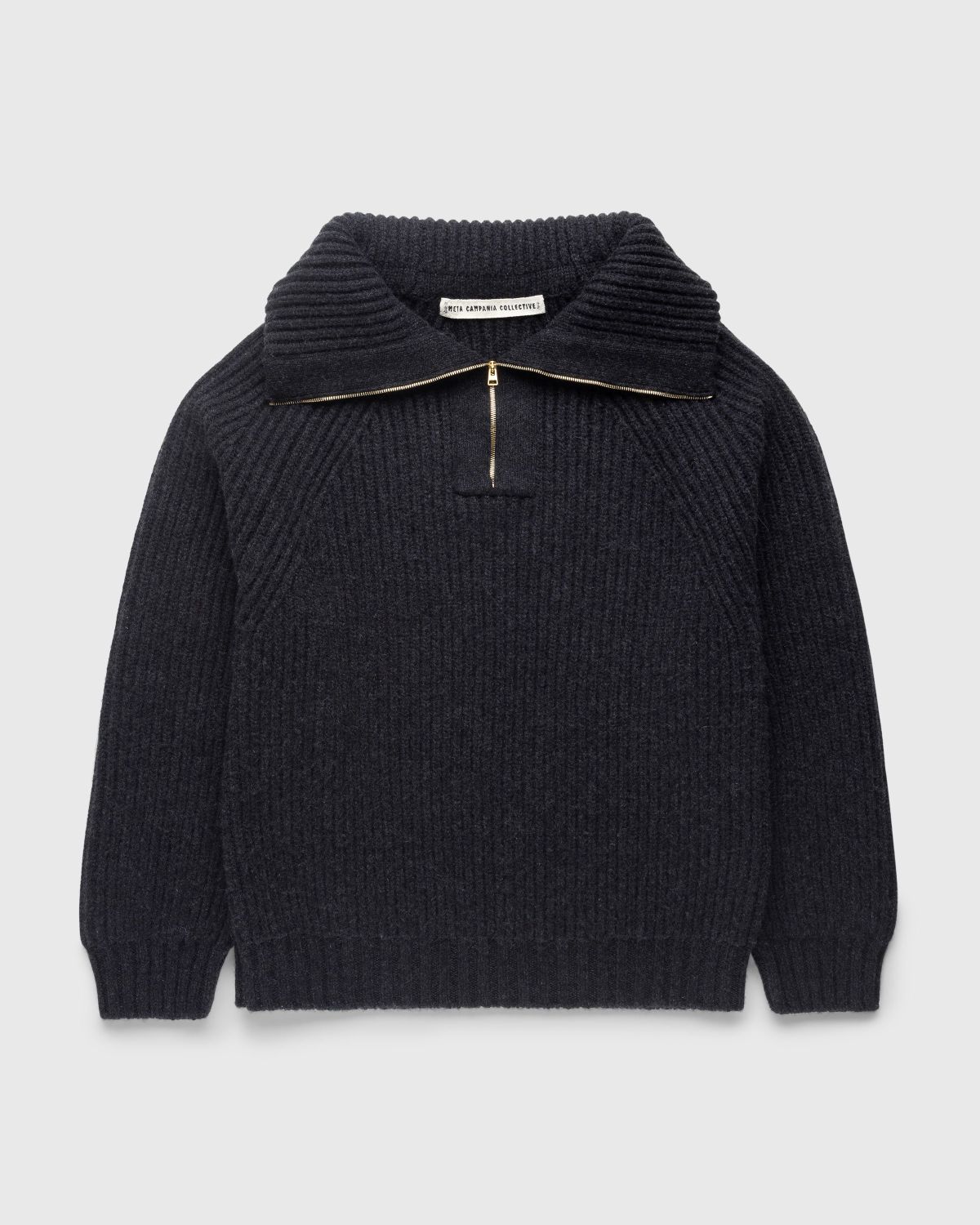 Meta Campania Collective – Michel Exaggerated Rib Cashmere Half Zip Weimaraner Grey - Knitwear - Grey - Image 1