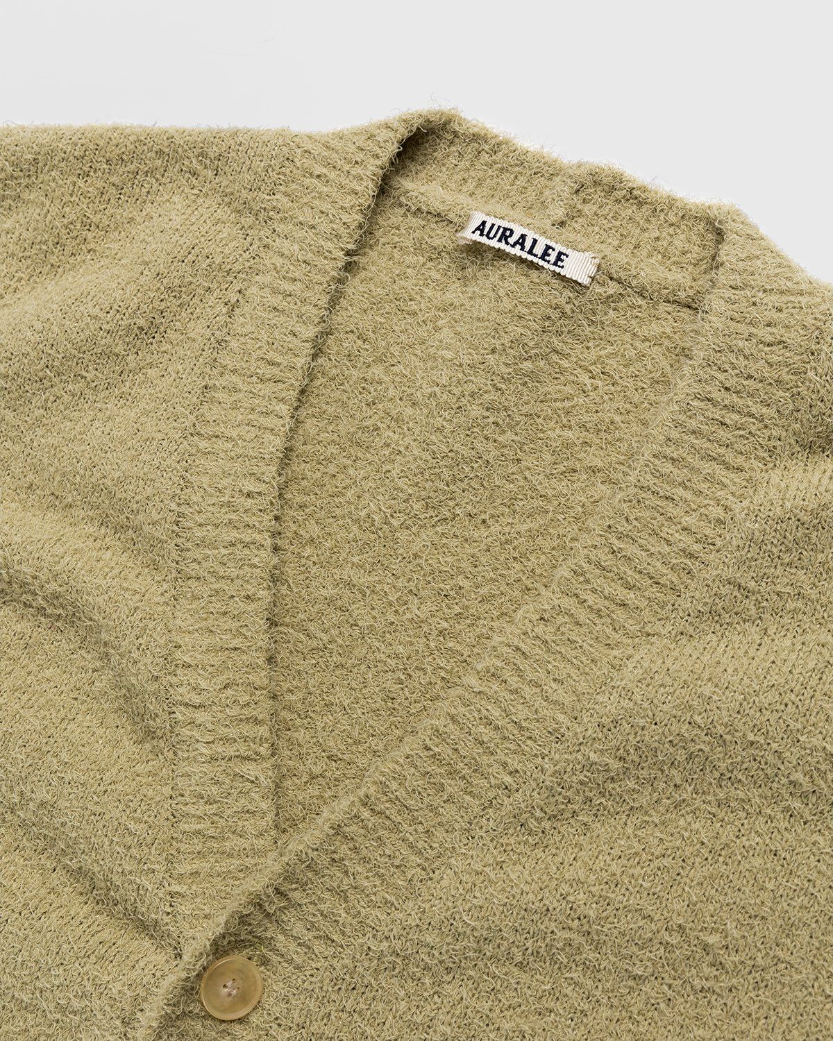 Auralee – Cotton Linen Shaggy Knit Cardigan Light Green - Cardigans - Green - Image 3