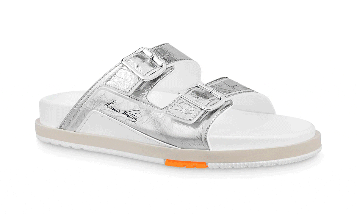 louis vuitton silver slides